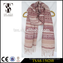 100% acrylic scarf jacquard fashion design long scarves with fringes made in china